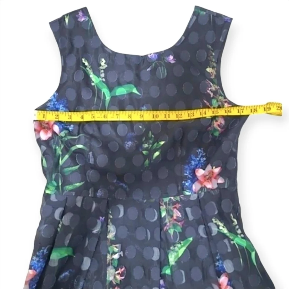 Derhy K Black Polka Dot Floral Sleeveless Party Dress Girls Size Large